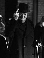 Winston Churchill tipping his hat with his middle finger. Proving that Churchill has no chill.